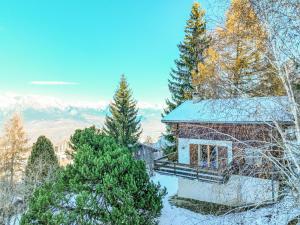een gebouw bedekt met sneeuw met bomen en bergen bij Chalet Les Etoiles by Interhome in Nendaz