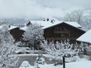 a house covered in snow with trees at Apartment Suzanne Nr- 18 by Interhome in Gstaad