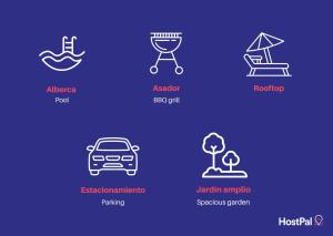 a set of line icons of a car and a beach at Vida Casa Kuxtal Rooftop con vista al Lago in Vista Hermosa