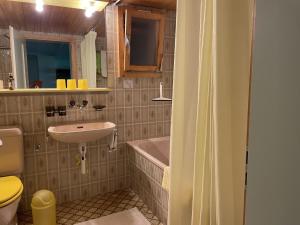 a bathroom with a sink and a toilet and a tub at Apartment Obegghuus by Interhome in Zweisimmen +16 photos