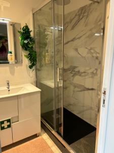 a bathroom with a shower and a sink at MAR VERDE - Parede-Cascais in Parede