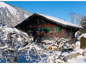 a log cabin in the snow with snow at Apartment Träumli by Interhome in Lenk