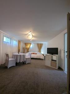 a large bedroom with a bed and a television at Apartments in Vienna suburbs - 40 min from Vienna city center 