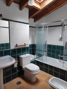 ein Badezimmer mit Toilette, Waschbecken und Badewanne in der Unterkunft Espaciosa casa rural reformada junto al mar in Albuerne