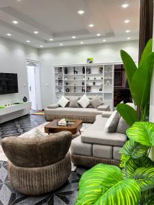 a living room with two couches and a table at Tahrir Residence in Cairo