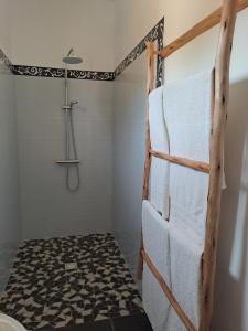 a bathroom with a towel rack and a shower at Senebreizh in Somone