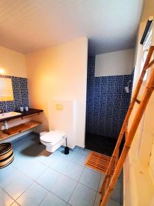 a bathroom with a toilet and a staircase in it at Villa Bod Lanmou in Port-Louis +11 photos