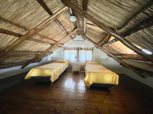 Zimmer im Dachgeschoss mit 2 Betten und einem Fenster in der Unterkunft Alojamiento La Victoria in San Rafael + 29 Fotos