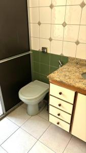 a small bathroom with a toilet and a sink at Varanda, TV 50, elevador, no Centro, garagem paga in Viçosa +7 photos
