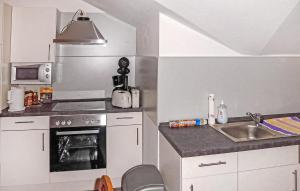 a kitchen with a sink and a stove top oven at Ferienwohnung Kuchelmiß in Kuchelmiß