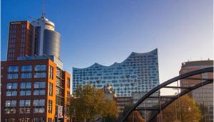 a view of a city with tall buildings at 2 Rooms Shanghaiallee Appartment in Hamburg