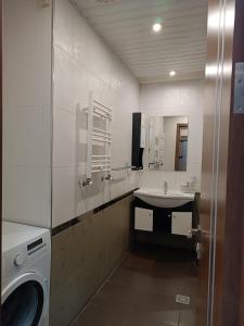 une salle de bain avec un lavabo et une machine à laver dans l'établissement Rent Inn Yerevan on Sakharov Square, à Erevan 88 autres photos