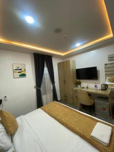 Lighthouse Inn and suites的电视和/或娱乐中心