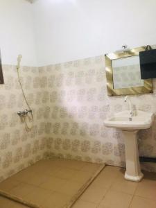 ヒッカドゥワにあるVilla Elena Innの洗面台とシャワー付きのバスルーム