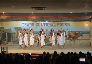 um grupo de mulheres dançando em um palco em BhupuSainik Guest House - Sauraha, Chitwan em Sauraha