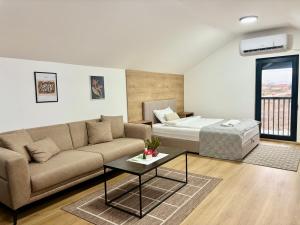 a living room with a couch and a bed at Promo Studio Apartment in Pirot