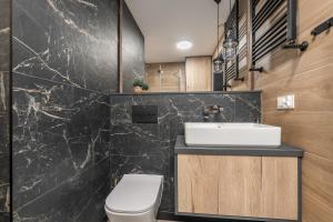 een badkamer met een wastafel en een toilet bij Apartament Flaming Hanza Tower in Szczecin