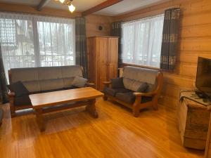a living room with a couch and a coffee table at U Wajdy in Małe Ciche