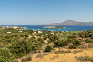 a view of the ocean from a hill with trees at Villa Marathi with stunning ocean view in Chania Town