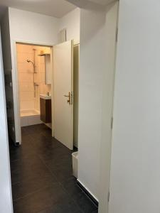 维也纳Comfortable 1BR & 1LR Apt Prime location of Vienna的带淋浴、马桶和水槽的浴室