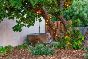 a tree with lights around a tub in a garden at LUXE POINT in Blairgowrie