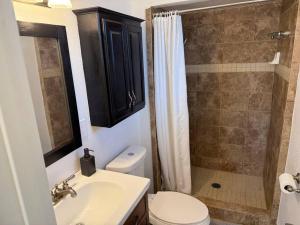 ein Badezimmer mit Toilette, Waschbecken und Dusche in der Unterkunft 4 Bedrm 2 Ba Office WiFi Hiking House Central Phx in Phoenix + 55 Fotos