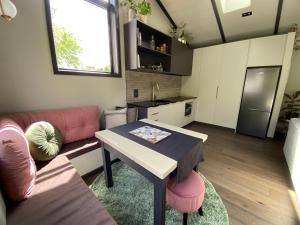 a living room with a couch and a table at Long Dog Studio - Central city in Hamilton