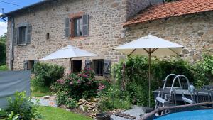 two umbrellas in front of a stone building at 5Arsouze in Châtelus-le-Marcheix +20 photos