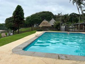 Nyathi's Guest House في هيبردين: مسبح بمياه زرقاء في ساحة +21 صورة