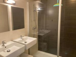 a bathroom with a shower and a sink and a shower at miroir de la mer in Blankenberge +20 photos