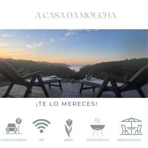 a flyer for a restaurant with a view of the ocean at A Casa da Moucha in Muxia