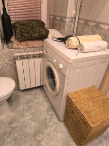 a washing machine in a bathroom with a toilet at Apartament przy Rynku Loft in Przemyśl