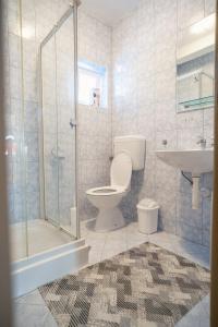 a bathroom with a toilet and a shower and a sink at Apartmani Biser Kupresa 2 in Kupres