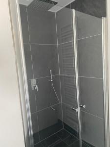 a shower with a glass door in a bathroom at Apartment im Herzen von Thurnau in Thurnau