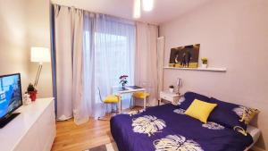 Televízia a/alebo spoločenská miestnosť v ubytovaní HomeComfort Apartament Adonis