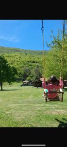 une personne assise sur une balançoire dans un parc dans l'établissement Country House Lištani-renta quad, à Livno