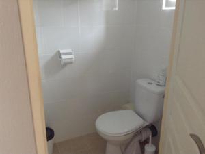 a white bathroom with a toilet and a shower at Charming town centre house with garden in Dax +28 photos
