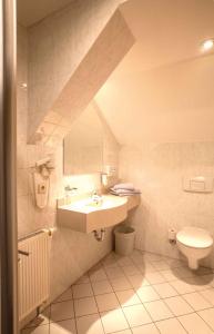 a bathroom with a sink and a toilet at Hotel Arcus in Elsterwerda