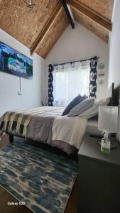 a bedroom with a large bed and a window at Cabaña en ambiente familiar in Valdivia