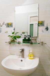 Xuan AnにあるGallery Homestay Đà Lạtの洗面台と鏡のあるバスルーム