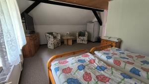a bedroom with two beds and a television in it at Stara Brožnja eGbR in Burg