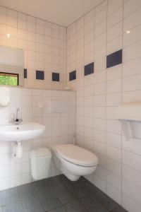 Un baño blanco con inodoro y lavabo. en Pipowagen Camping Namasté, en Berlicum