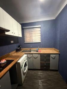 a kitchen with a sink and a washing machine at Big Studio Unit in Lekki phase 1 - Kitchen, Washer, 24-7 light, WiFi & Netflix in Lagos +29 photos