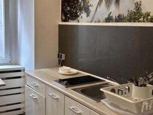 波兹南Gołębia 4 Rooms的带水槽和炉灶的厨房 顶部烤箱