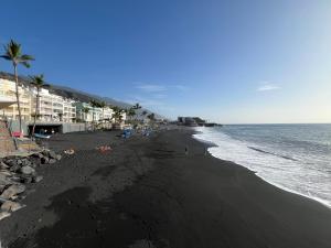 una playa negra con palmeras y el océano en Donde Zenojal Puerto Naos, en Puerto Naos