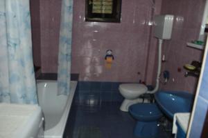a bathroom with a toilet and a tub and a sink at Apartments Mijuskovic in Donji Morinj