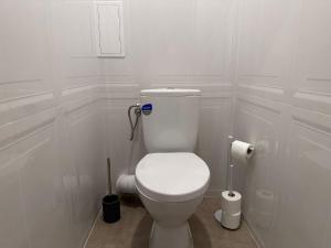 baño blanco con aseo y 2 rollos de papel higiénico en Apollo 56, en Poznan