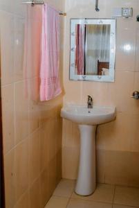 een badkamer met een wastafel en een spiegel bij Cozy home in Morogoro in Morogoro +10 foto's