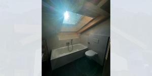 a bathroom with a bath tub and a toilet at Alpenchalets Zugspitze in Grainau +13 photos