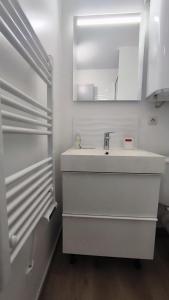 a white bathroom with a sink and a mirror at Le Brienne Toulouse Centre in Toulouse